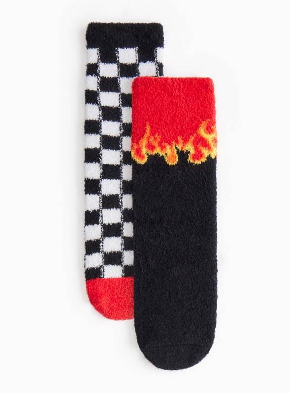Checkerboard Flame Cosy Socks 2 Pack  12.5-3.5